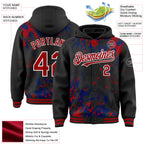 Custom Black Red Royal-White Splash 3D Pattern Design Bomber Full-Snap Varsity Letterman Hoodie Jacket