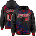 Custom Black Red Royal-White Splash 3D Pattern Design Bomber Full-Snap Varsity Letterman Hoodie Jacket