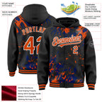Custom Black Orange Royal-White Splash 3D Pattern Design Bomber Full-Snap Varsity Letterman Hoodie Jacket