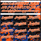 Custom Black Orange Royal-White Splash 3D Pattern Design Bomber Full-Snap Varsity Letterman Hoodie Jacket