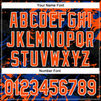 Custom Black Orange Royal-White Splash 3D Pattern Design Bomber Full-Snap Varsity Letterman Hoodie Jacket