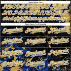 Custom Black Old Gold Royal-White Splash 3D Pattern Design Bomber Full-Snap Varsity Letterman Hoodie Jacket