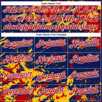 Custom Royal Red Gold-White Splash 3D Pattern Design Bomber Full-Snap Varsity Letterman Hoodie Jacket