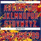 Custom Royal Red Gold-White Splash 3D Pattern Design Bomber Full-Snap Varsity Letterman Hoodie Jacket