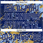 Custom Royal Light Blue Old Gold-White Splash 3D Pattern Design Bomber Full-Snap Varsity Letterman Hoodie Jacket