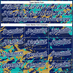 Custom Royal Aqua Old Gold-White Splash 3D Pattern Design Bomber Full-Snap Varsity Letterman Hoodie Jacket