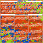 Custom Orange Neon Green Thunder Blue-White Splash 3D Pattern Design Bomber Full-Snap Varsity Letterman Hoodie Jacket