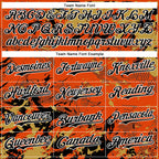 Custom Orange Black Old Gold-White Splash 3D Pattern Design Bomber Full-Snap Varsity Letterman Hoodie Jacket