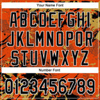 Custom Orange Black Old Gold-White Splash 3D Pattern Design Bomber Full-Snap Varsity Letterman Hoodie Jacket