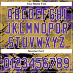 Custom Old Gold Purple Black-White Splash 3D Pattern Design Bomber Full-Snap Varsity Letterman Hoodie Jacket