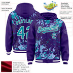 Custom Purple Teal Light Blue-White Splash 3D Pattern Design Bomber Full-Snap Varsity Letterman Hoodie Jacket