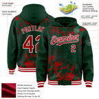 Custom Green Red Kelly Green-White Splash 3D Pattern Design Bomber Full-Snap Varsity Letterman Hoodie Jacket