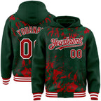 Custom Green Red Kelly Green-White Splash 3D Pattern Design Bomber Full-Snap Varsity Letterman Hoodie Jacket