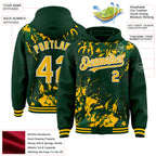 Custom Green Gold Kelly Green-White Splash 3D Pattern Design Bomber Full-Snap Varsity Letterman Hoodie Jacket