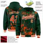 Custom Green Orange Kelly Green-White Splash 3D Pattern Design Bomber Full-Snap Varsity Letterman Hoodie Jacket