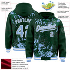 Custom Green Light Blue Kelly Green-White Splash 3D Pattern Design Bomber Full-Snap Varsity Letterman Hoodie Jacket