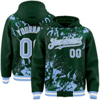 Custom Green Light Blue Kelly Green-White Splash 3D Pattern Design Bomber Full-Snap Varsity Letterman Hoodie Jacket