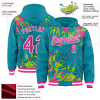 Custom Teal Pink Neon Green-White Splash 3D Pattern Design Bomber Full-Snap Varsity Letterman Hoodie Jacket