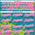 Custom Teal Pink Neon Green-White Splash 3D Pattern Design Bomber Full-Snap Varsity Letterman Hoodie Jacket