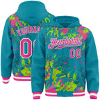 Custom Teal Pink Neon Green-White Splash 3D Pattern Design Bomber Full-Snap Varsity Letterman Hoodie Jacket