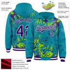 Custom Teal Purple Neon Green-White Splash 3D Pattern Design Bomber Full-Snap Varsity Letterman Hoodie Jacket