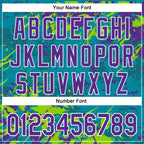 Custom Teal Purple Neon Green-White Splash 3D Pattern Design Bomber Full-Snap Varsity Letterman Hoodie Jacket