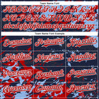 Custom Navy Red Light Blue-White Splash 3D Pattern Design Bomber Full-Snap Varsity Letterman Hoodie Jacket