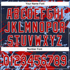 Custom Navy Red Light Blue-White Splash 3D Pattern Design Bomber Full-Snap Varsity Letterman Hoodie Jacket