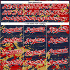 Custom Navy Red Old Gold-White Splash 3D Pattern Design Bomber Full-Snap Varsity Letterman Hoodie Jacket