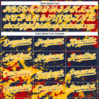 Custom Navy Gold Red-White Splash 3D Pattern Design Bomber Full-Snap Varsity Letterman Hoodie Jacket