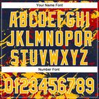 Custom Navy Gold Red-White Splash 3D Pattern Design Bomber Full-Snap Varsity Letterman Hoodie Jacket