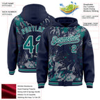 Custom Navy Teal Gray-White Splash 3D Pattern Design Bomber Full-Snap Varsity Letterman Hoodie Jacket
