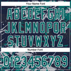 Custom Navy Teal Gray-White Splash 3D Pattern Design Bomber Full-Snap Varsity Letterman Hoodie Jacket