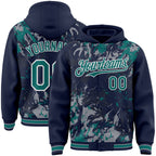 Custom Navy Teal Gray-White Splash 3D Pattern Design Bomber Full-Snap Varsity Letterman Hoodie Jacket