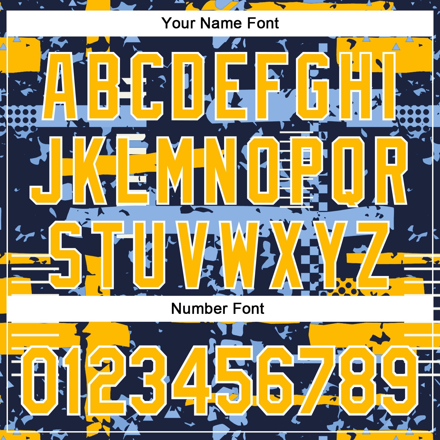 Custom Navy Gold Light Blue-White Abstract Fragment Shape 3D Pattern Design Bomber Full-Snap Varsity Letterman Hoodie Jacket