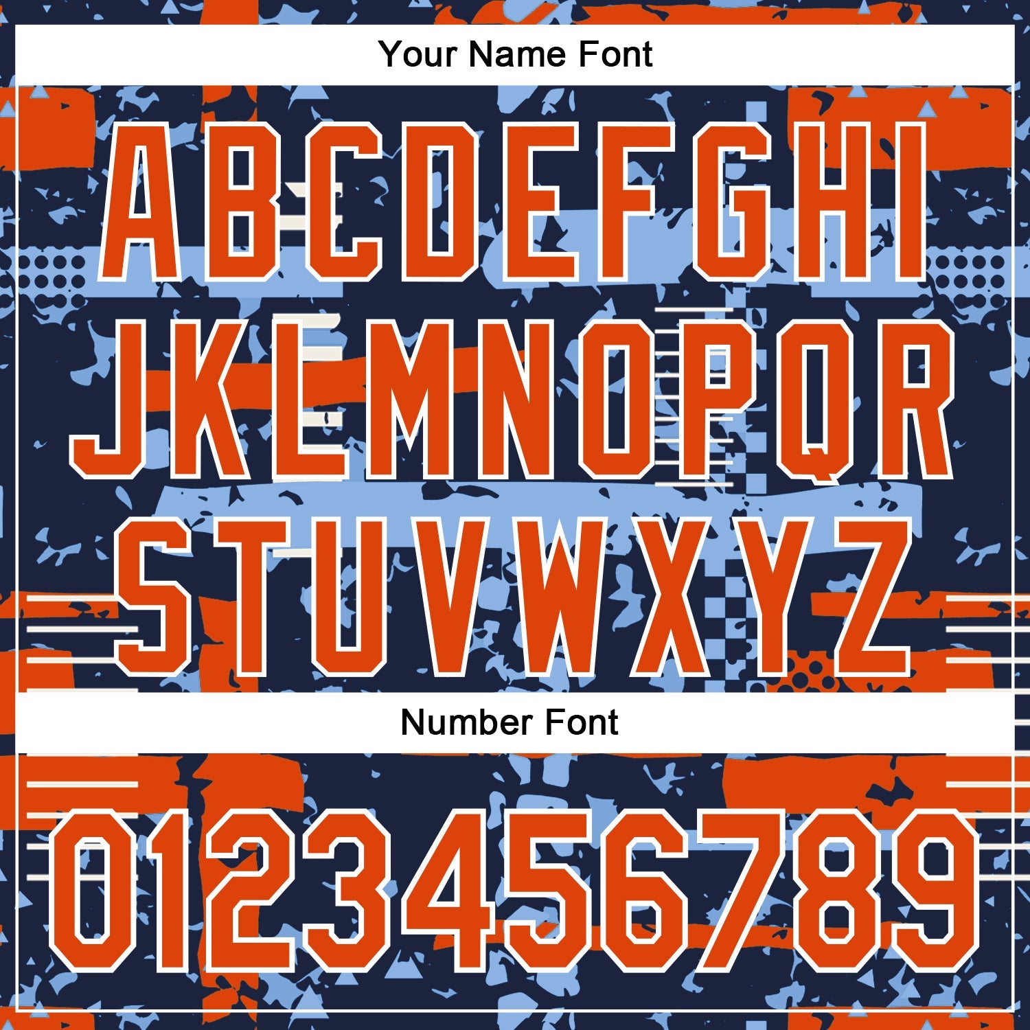 Custom Navy Orange Light Blue-White Abstract Fragment Shape 3D Pattern Design Bomber Full-Snap Varsity Letterman Hoodie Jacket