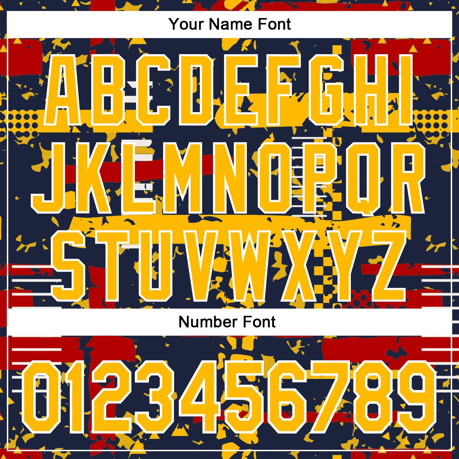 Custom Navy Gold Red-White Abstract Fragment Shape 3D Pattern Design Bomber Full-Snap Varsity Letterman Hoodie Jacket