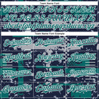 Custom Navy Teal Gray-White Abstract Fragment Shape 3D Pattern Design Bomber Full-Snap Varsity Letterman Hoodie Jacket