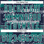 Custom Navy Teal Gray-White Abstract Fragment Shape 3D Pattern Design Bomber Full-Snap Varsity Letterman Hoodie Jacket