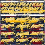 Custom Navy Gold Crimson-White Abstract Fragment Shape 3D Pattern Design Bomber Full-Snap Varsity Letterman Hoodie Jacket