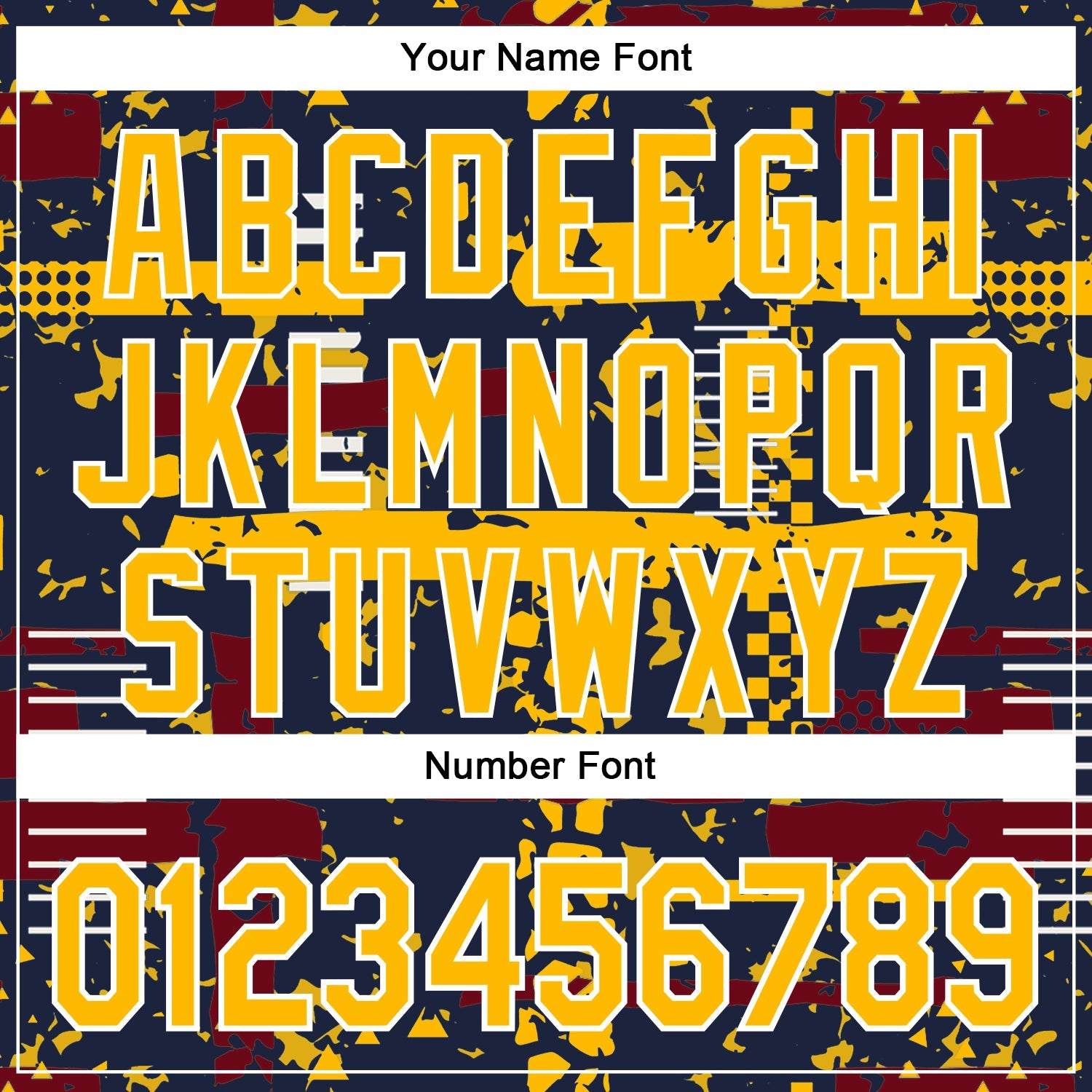 Custom Navy Gold Crimson-White Abstract Fragment Shape 3D Pattern Design Bomber Full-Snap Varsity Letterman Hoodie Jacket