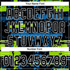Custom Black Neon Green Blue-White Abstract Fragment Shape 3D Pattern Design Bomber Full-Snap Varsity Letterman Hoodie Jacket
