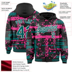 Custom Black Teal Pink-White Abstract Fragment Shape 3D Pattern Design Bomber Full-Snap Varsity Letterman Hoodie Jacket