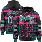 Custom Black Teal Pink-White Abstract Fragment Shape 3D Pattern Design Bomber Full-Snap Varsity Letterman Hoodie Jacket