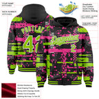 Custom Black Neon Green Pink-White Abstract Fragment Shape 3D Pattern Design Bomber Full-Snap Varsity Letterman Hoodie Jacket