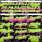 Custom Black Neon Green Pink-White Abstract Fragment Shape 3D Pattern Design Bomber Full-Snap Varsity Letterman Hoodie Jacket