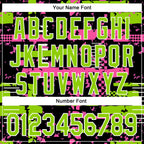 Custom Black Neon Green Pink-White Abstract Fragment Shape 3D Pattern Design Bomber Full-Snap Varsity Letterman Hoodie Jacket