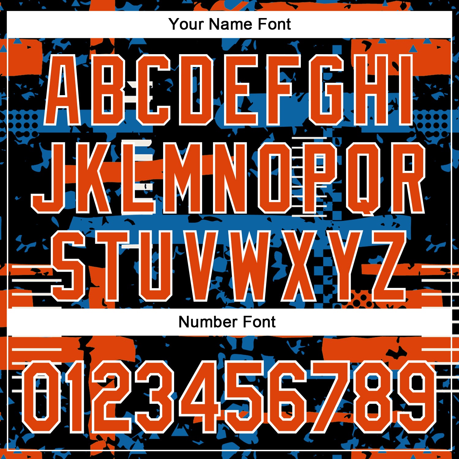 Custom Black Orange Blue-White Abstract Fragment Shape 3D Pattern Design Bomber Full-Snap Varsity Letterman Hoodie Jacket