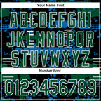 Custom Black Kelly Green Blue-White Abstract Fragment Shape 3D Pattern Design Bomber Full-Snap Varsity Letterman Hoodie Jacket