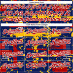 Custom Royal Red Gold-White Abstract Fragment Shape 3D Pattern Design Bomber Full-Snap Varsity Letterman Hoodie Jacket